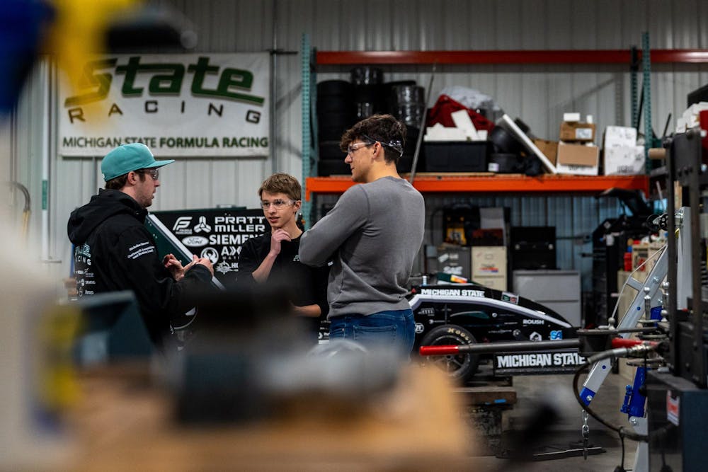 <p>Michigan State University's Formula SAE team prepares for its upcoming season at Michigan State University's William A. Demmer Engineeing Center in East Lansing, Mich, on Saturday, Nov. 8, 2025.</p>