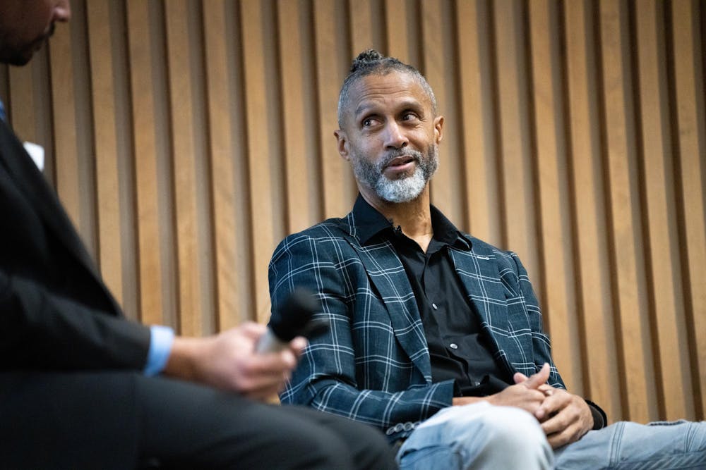 Activist and former NBA player Mahmoud Abdul-Rauf participates in an audience Q&A at the 3rd Annual Malcolm X Community Forum, held at the Erickson Hall Kiva on Jan. 23, 2024.