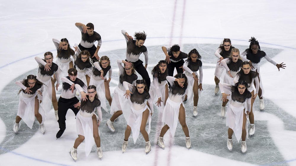 The Les Métropolitains team from France competes for the Nations and Gold Cup in the Theater on Ice 2026 competition at the Munn Ice Arena in East Lansing, Mich., on April 26, 2026. 