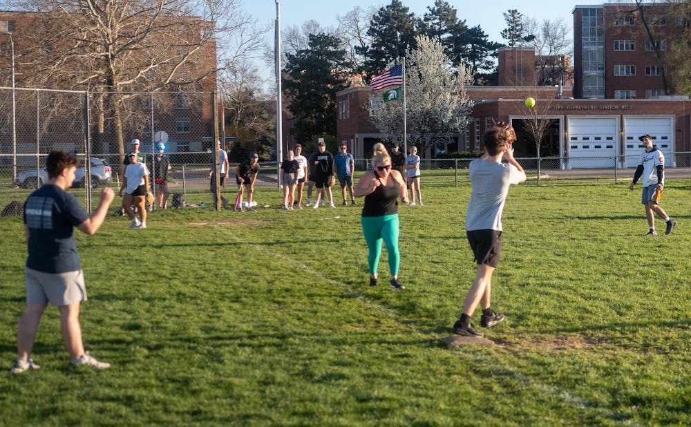 <p>Michigan State University’s Intramural Coed softball league plays a game on April 15, 2024, at the Munn Field. </p>