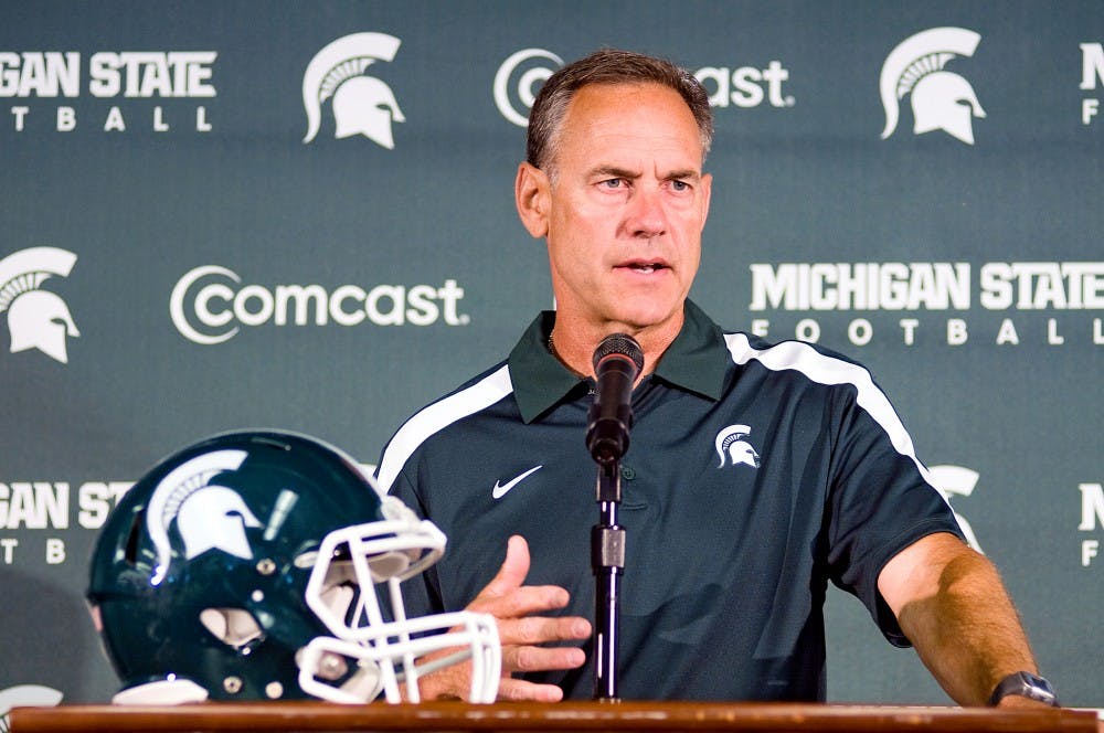 	<p>Head coach Mark Dantonio speaks to the press about the upcoming season during Monday&#8217;s media day on the fourth floor of Spartan Stadium.  </p>