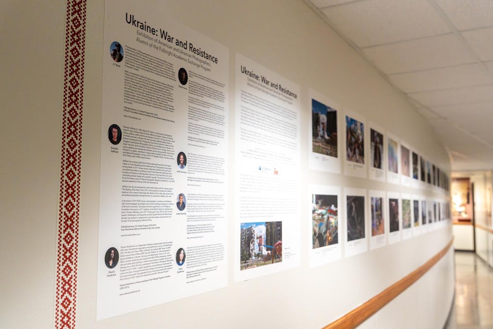 The Center for European and Eurasian Studies hosted the Ukraine: War and Resistance photo exhibition at Snyder Hall on Feb. 24, 2026.