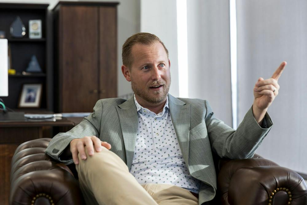 <p>Michigan State athletic director Dan Bartholomae speaks with The State News during an interview in his office in East Lansing, Mich., on Wednesday, Oct. 7, 2026.</p>
