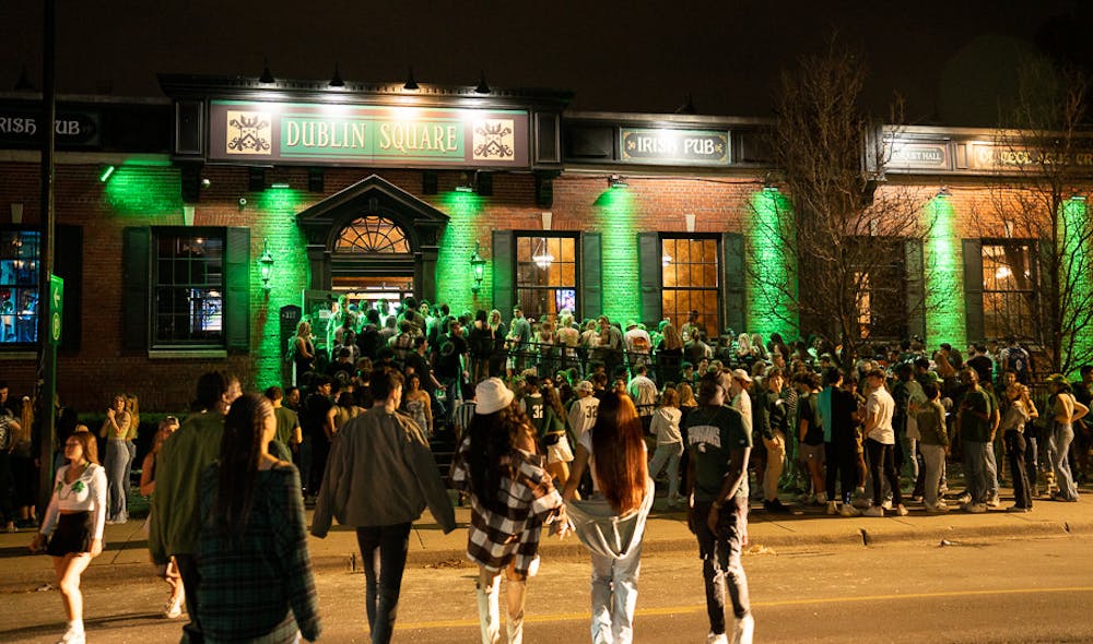 Students flock to Dublin Square on St. Patrick's Day, Mar. 17, 2022.