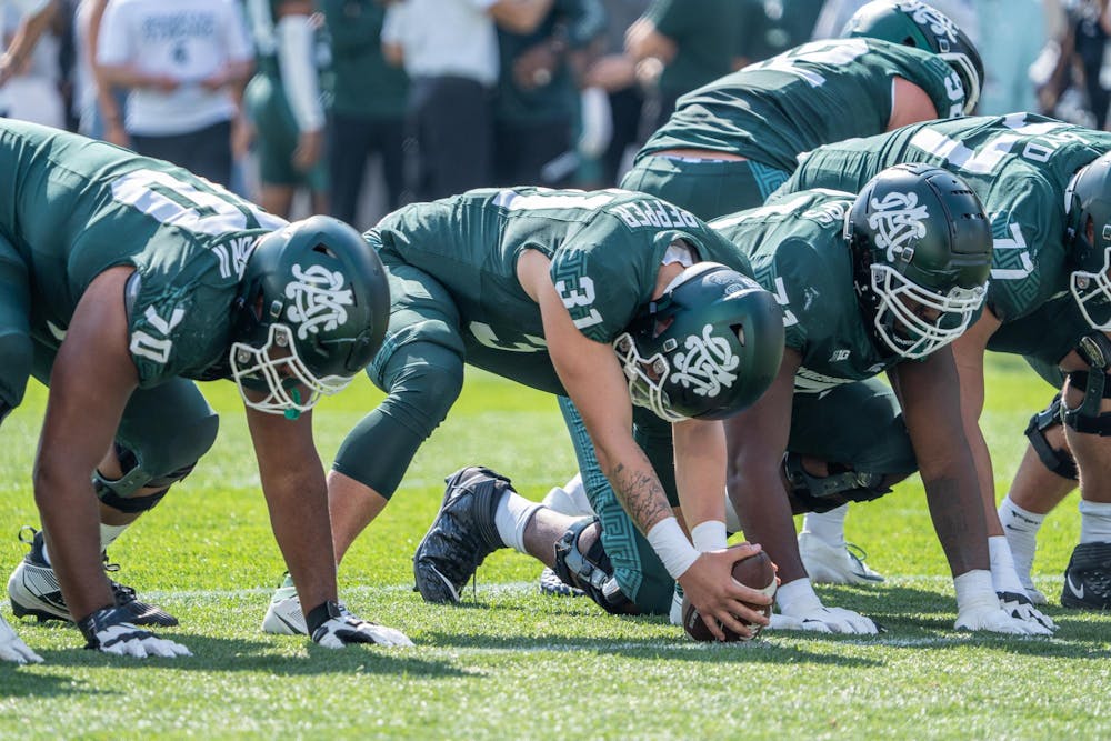 <p>Junior long snapper Hank Pepper (31) about to snap the ball during practice before the game against Maryland at Spartan Stadium on Sept. 23, 2023. The Spartans ultimately lost to the Terrapins 31-9.</p>