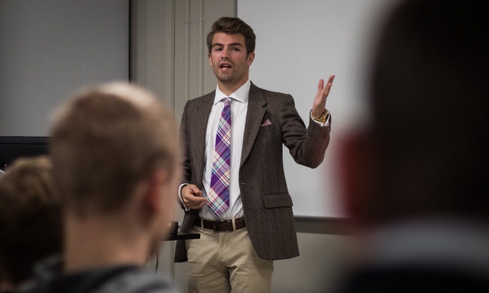 Conservative social media personality Will Witt speaks during a meeting for the Young Americans for Liberty at MSU on Nov. 13, 2018.