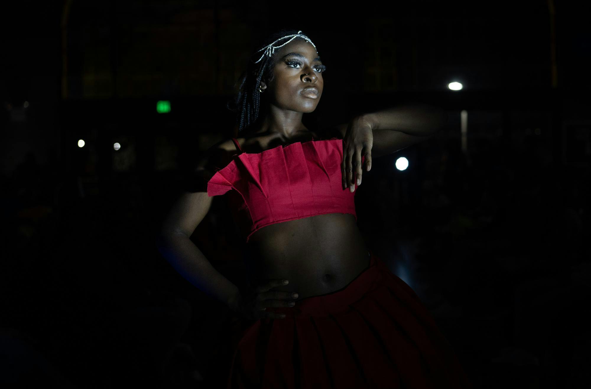 <p>A model poses at N-Crowd magazine’s spring fashion show at Dem Hall on April 6, 2024.&nbsp;</p>