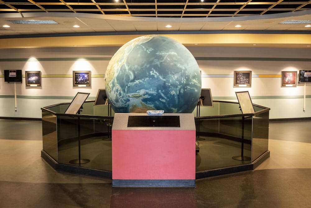 <p>Rotating model earth on the inside of the Abrams Planetarium on Michigan State University&#x27;s campus on Jan. 12, 2022.</p>