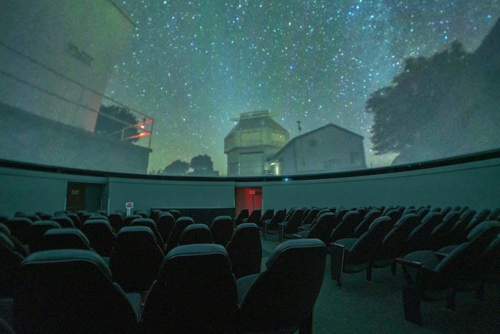 The view from an observatory near Tuscon, Arizona is stretched across the dome of MSU's Abrams Planetarium on Friday, Feb. 10, 2023. Planetarium director Shannon Schmoll demonstrated different levels of night sky visibility and how visibility is affected by night pollution.
