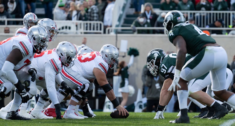 <p>Spartan defense faces off against the Buckeye offense, Oct. 8, 2022.﻿</p>