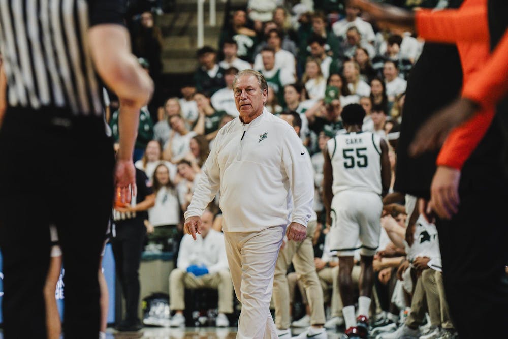 <p>MSU head coach Tom Izzo calls a timeout as MSU and Bowling Green face off at the Breslin center on Nov. 16, 2024</p>