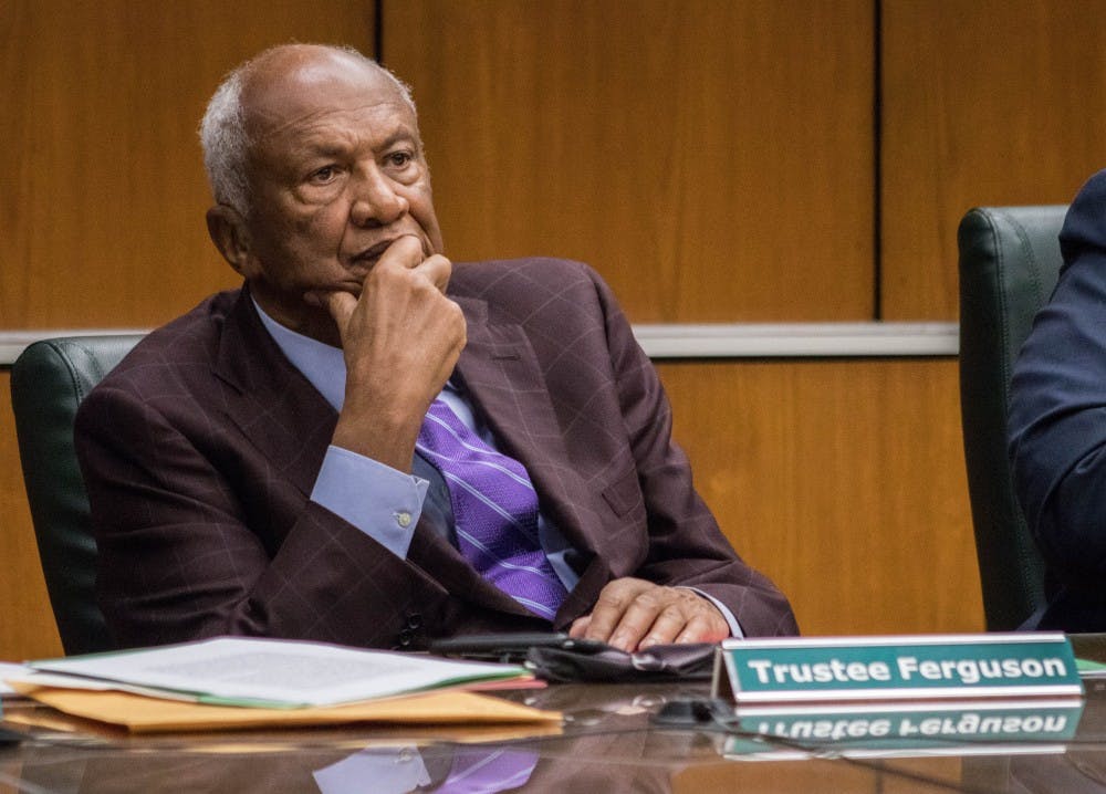 Vice Chairman of the Board of Trustees Joel Ferguson listens duing the Board of Trustees meeting on Oct. 26, 2018.