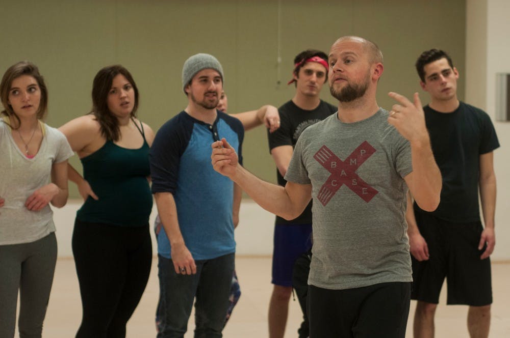 Assistant professor Brad Willcuts directs rehearsal on Feb. 24, 2016 at MSU Department of Theatre.  The play Grease premieres April 25, 2016. 