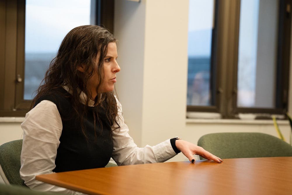 Kelly Tebay, the new chair of the MSU Board of Trustees speaks inside of the board room at Hannah Administration Building on January 22, 2025.