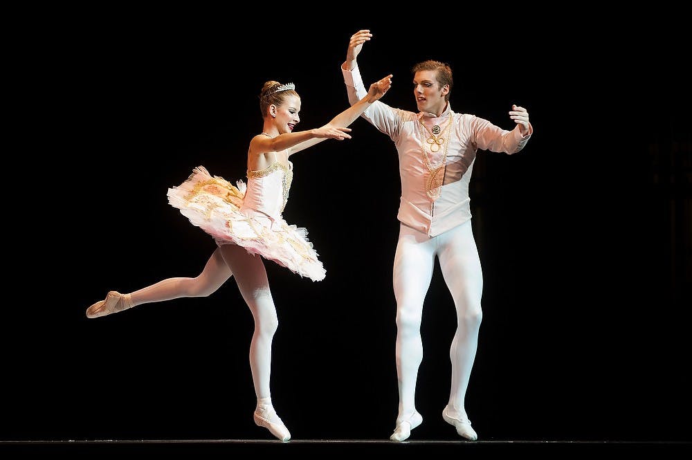 	<p>Chloe Gonzales, as Snow Queen, and Jesse Powers, as Snow King, dance in the second act of &#8220;The Nutcracker&#8221; rehearsal Wednesday, Nov. 21, 2012, at Wharton Center. Justin Wan/The State News</p>