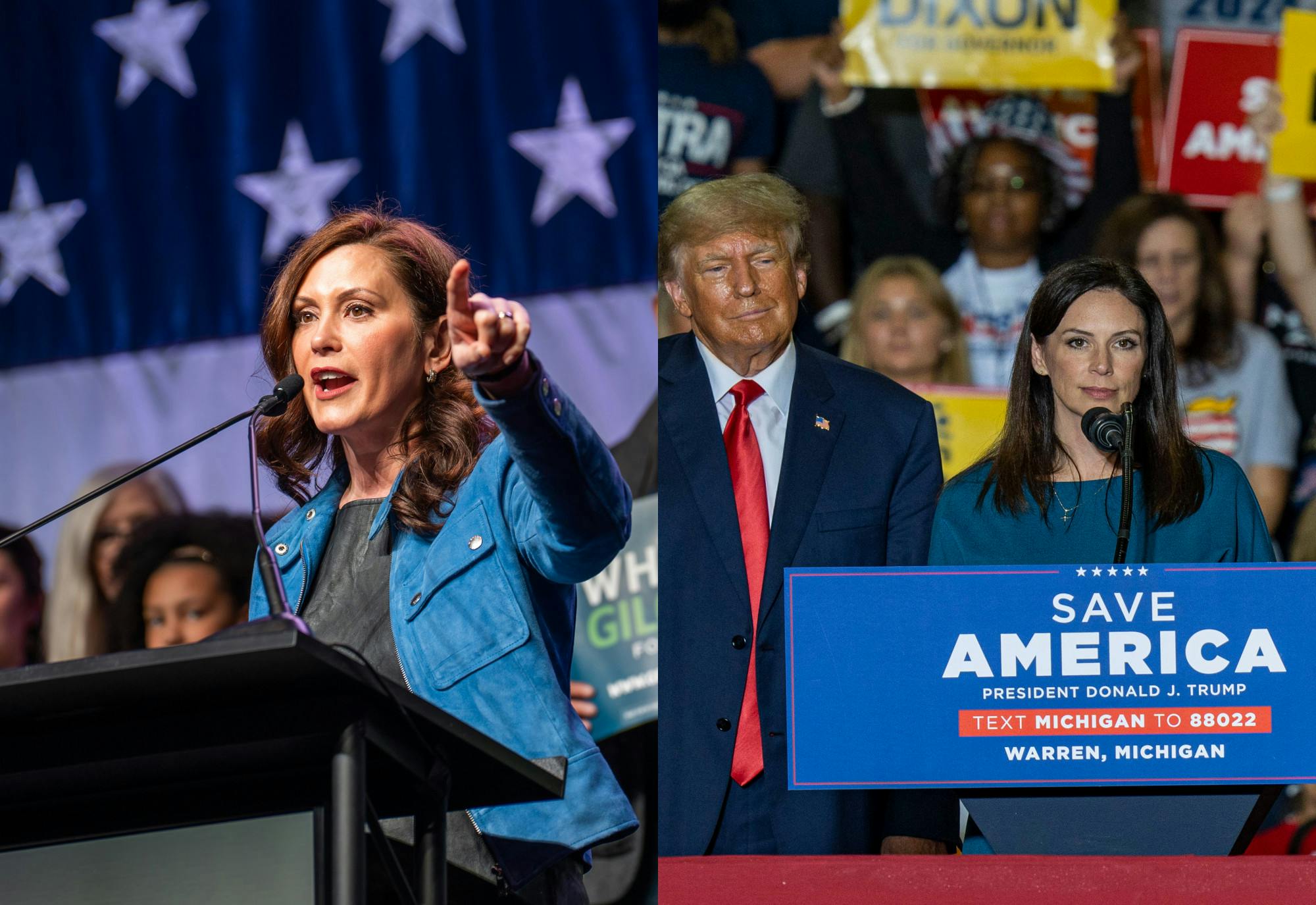 <p>Gubernatorial Debate Photo Illustration by Devin Anderson-Torrez. Gov. Gretchen Whitmer photo by Sheldon Krause. Tudor Dixon photo by Chloe Trofatter.</p>