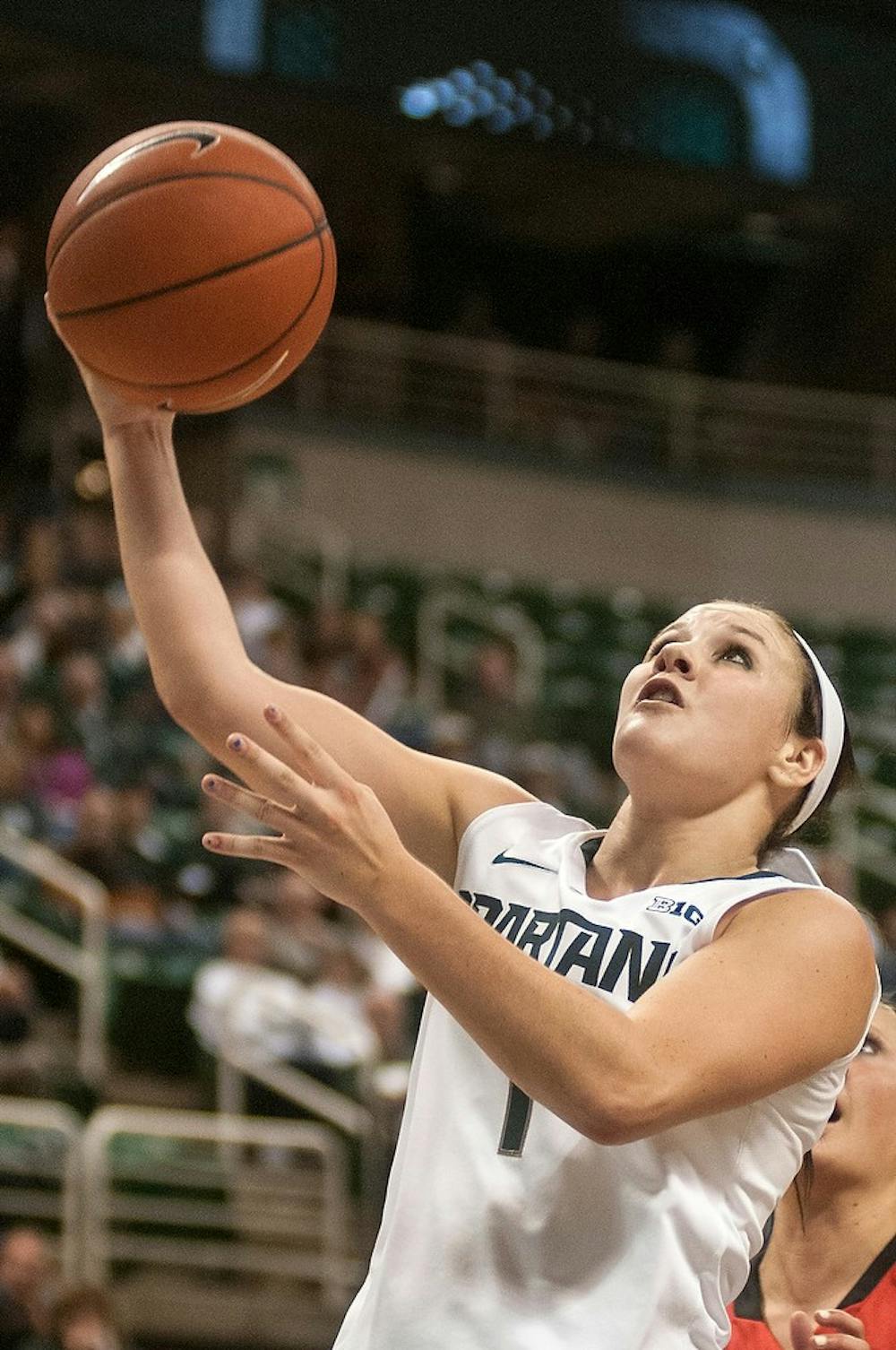 	<p>Freshman guard Tori Jankoska goes up for a layup during the game against Ferris State on Oct. 30, 2013, at Breslin Center.  The Spartans beat the Bulldogs, 100-52. Danyelle Morrow/The State News</p>
