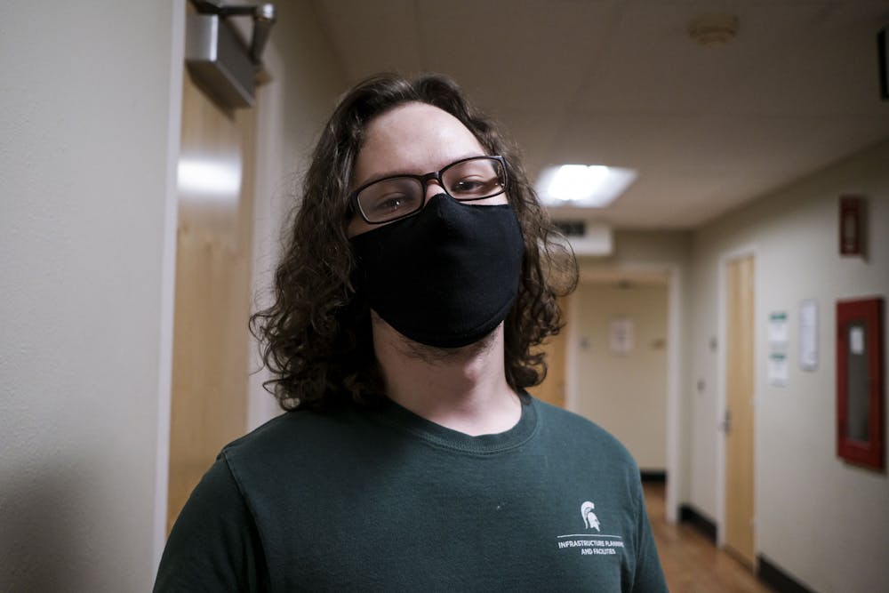Skylar Ward, a part of the third shift janitorial staff at Olin Health Center on February 3, 2021.