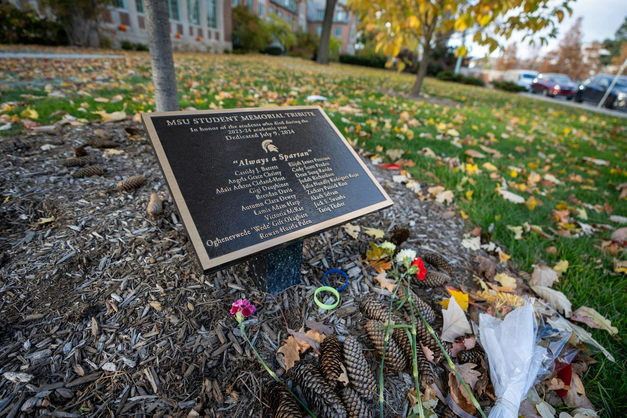 EAST LANSING, Mich. — A plaque outside Landon Hall at Michigan State University honors students who have passed away, serving as a quiet place for reflection and remembrance on campus.