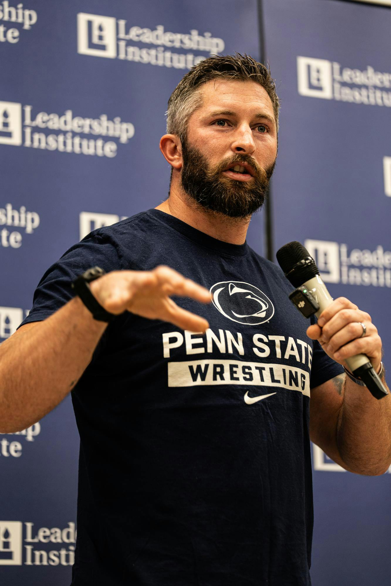 <p>Shane Winnings speaks during a "America Needs Godly Men" tour at Wells Hall in East Lansing, MI on Thursday, April 16, 2026.</p>