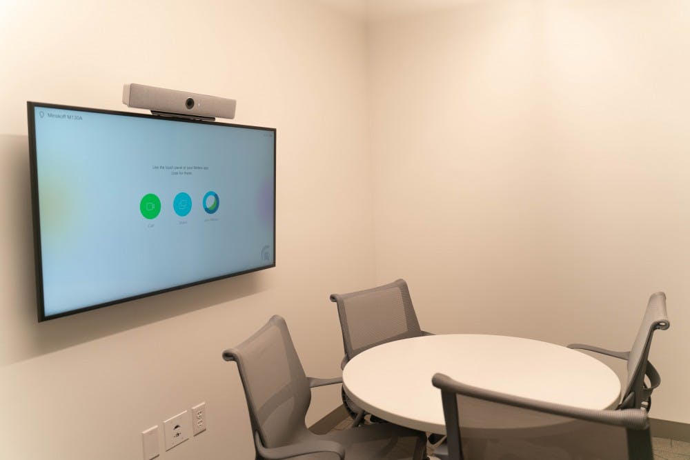 <p>A new Cisco interview system in the Deloitte Foundation interview suite of the Minskoff Pavilion photographed on July 25.</p>