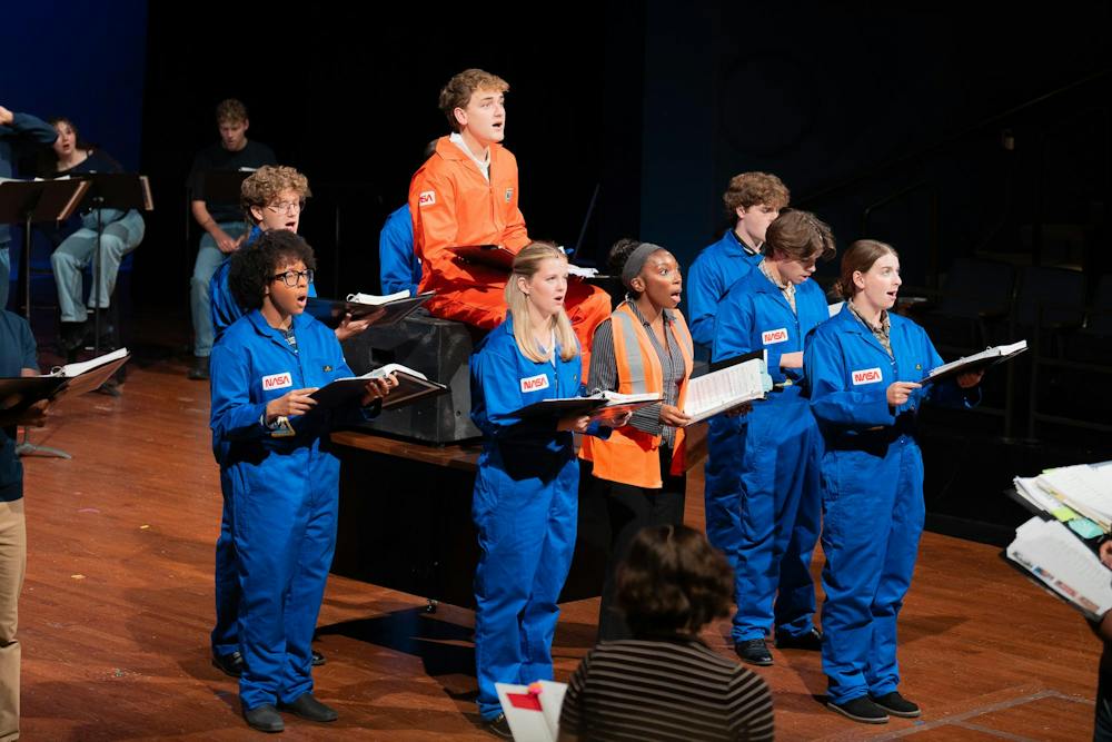 <p>Michigan State students rehearse for the upcoming production of "Discovery" at Wharton Center in East Lansing, Mich., on Tuesday, Sept. 22, 2026.</p>