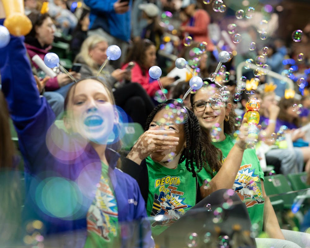 Students cheer in the audience of the 2025 Odyssey of the Minds competition opening ceremonies in the Jack Breslin Center in East Lansing, Michigan on May 21, 2025. 