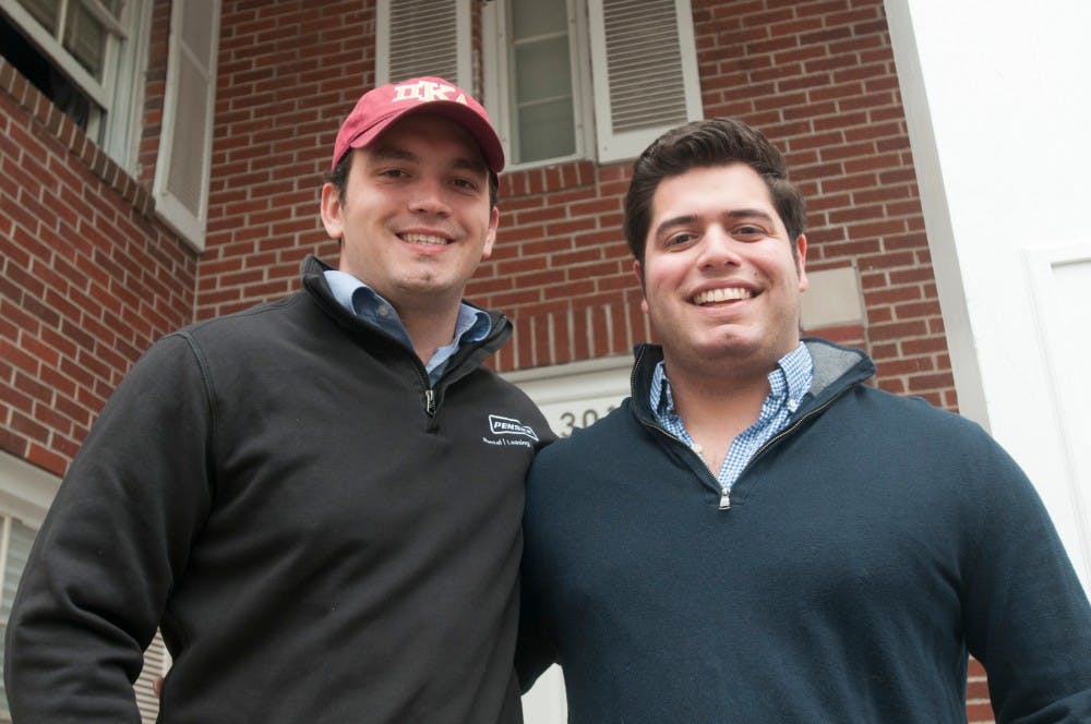 Marketing junior Matt Houghton, left and international relations junior Justin Azar pose for a photo on April 26, 2016 at the Pi Kappa Alpha fraternity on 301 Charles Street. Azar is the vice president of the fraternity working with U.S. Congress regarding laws concerning fraternities.