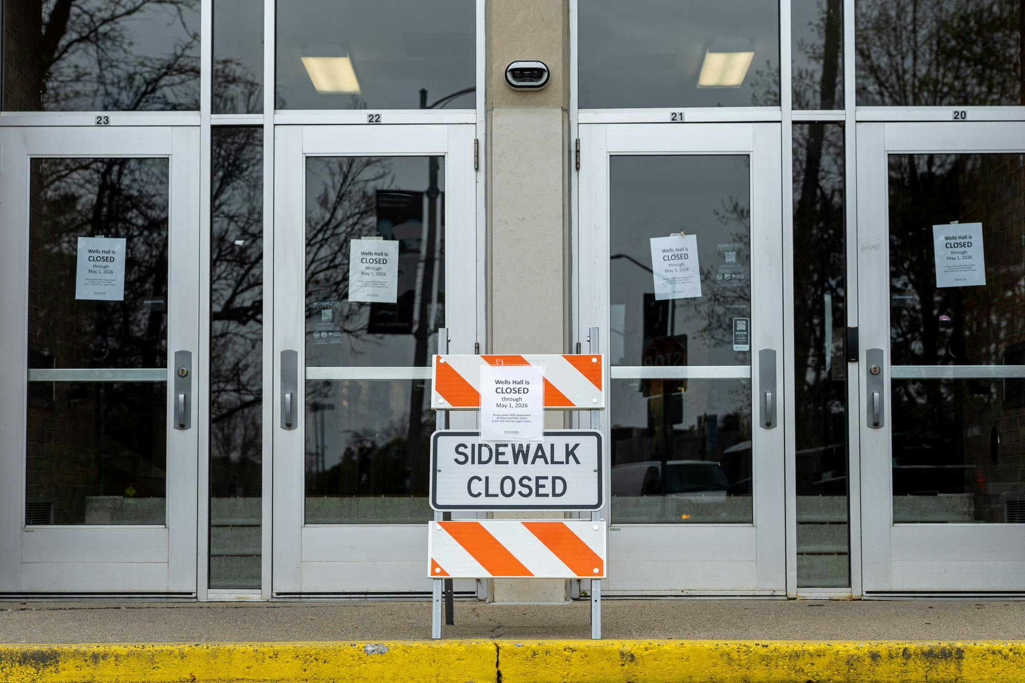 Michigan State's Wells Hall closed until Friday, May 1, due to the presence of unknown chemicals in East Lansing, Mich., on Wednesday, April 29, 2026. 