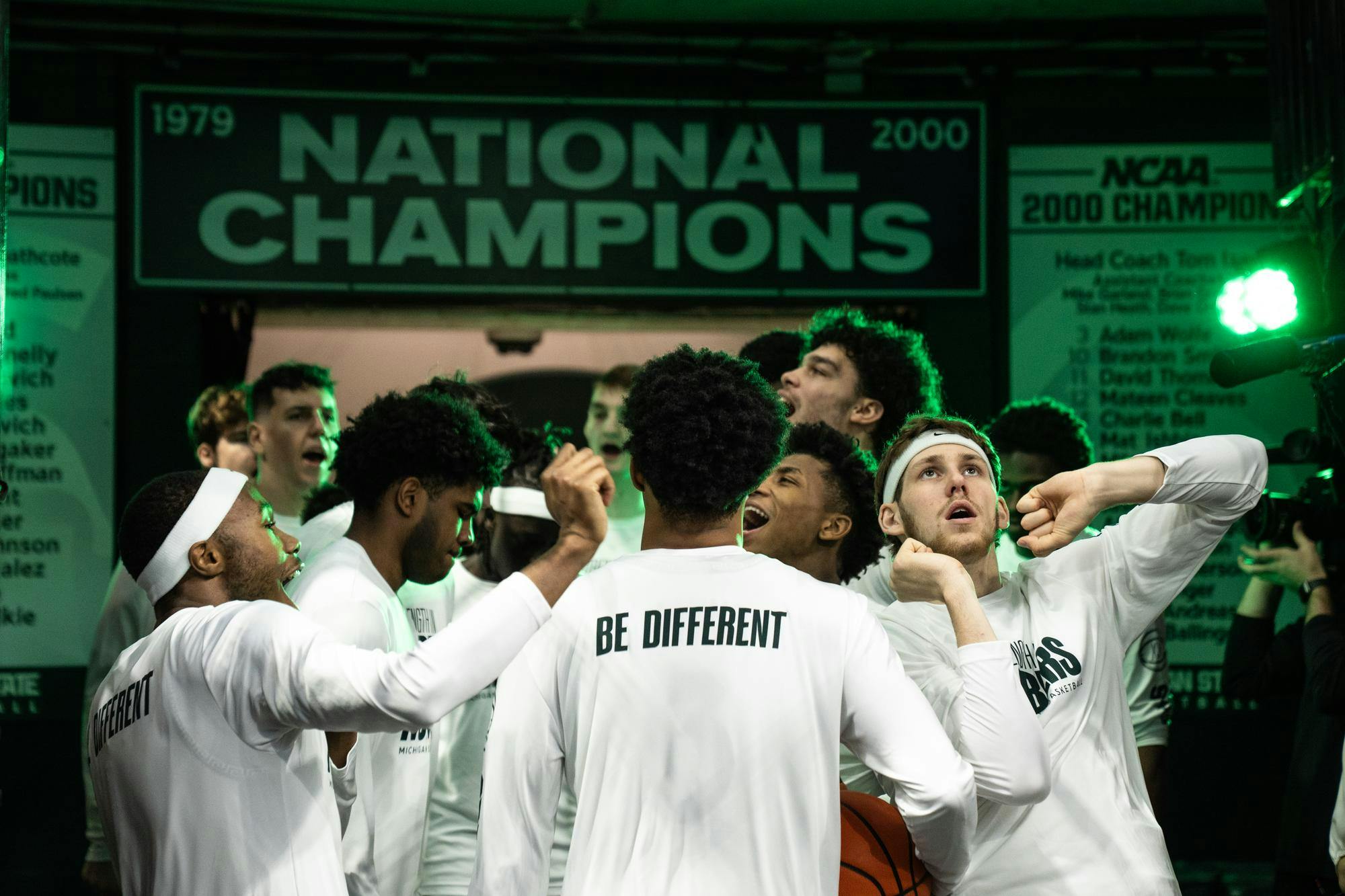 The Michigan State men's basketball team dances in the tunnel before taking the court at the Breslin Center on March 2, 2025. The Spartans went on to clinch a 71-62 victory over the University of Wisconsin Badgers.