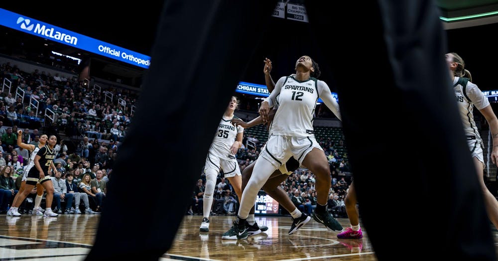 <p>Michigan State redshirt senior forward Isaline Alexander (12) watches for the ball at the Breslin Student Events Center in East Lansing, Mich., on Nov. 23, 2025.&nbsp;</p>