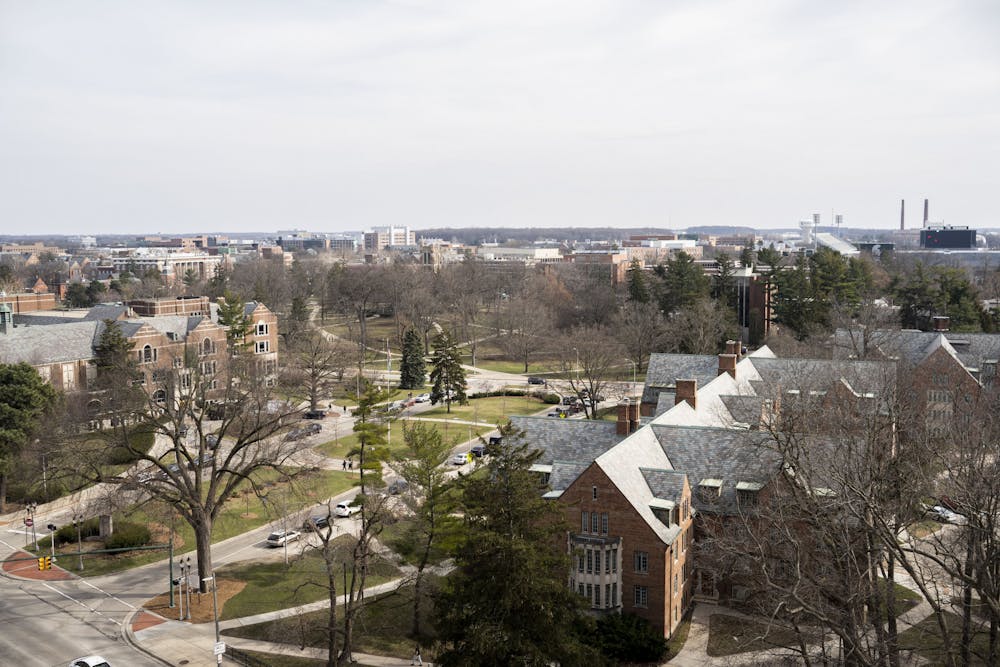 <p>MSU&#x27;s campus bird&#x27;s eye view from the top of the Graduate Hotel on April 5, 2022.</p>