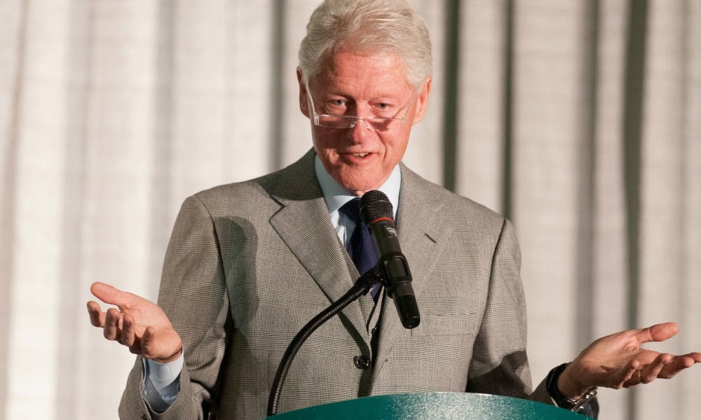 <p>Former President Bill Clinton speaks on Nov. 18, 2015 at Kellogg Center. Clinton is a part a series of speeches created by former Gov. Jim Blanchard to promote public service among citizens. </p>