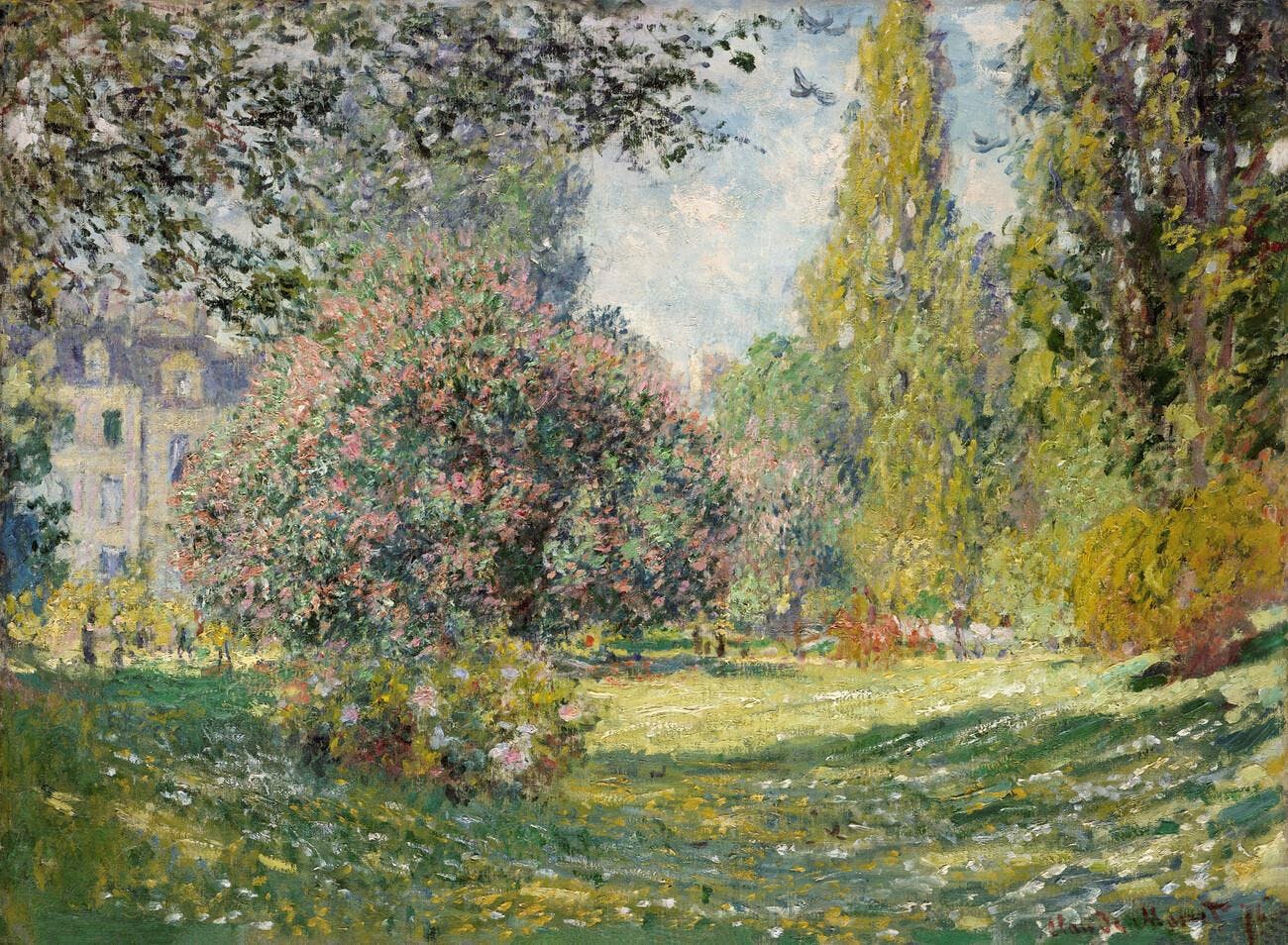 Landscape: The Parc Monceau (1876) by Claude Monet, high resolution famous painting. Original from The MET. Digitally enhanced by rawpixel.
