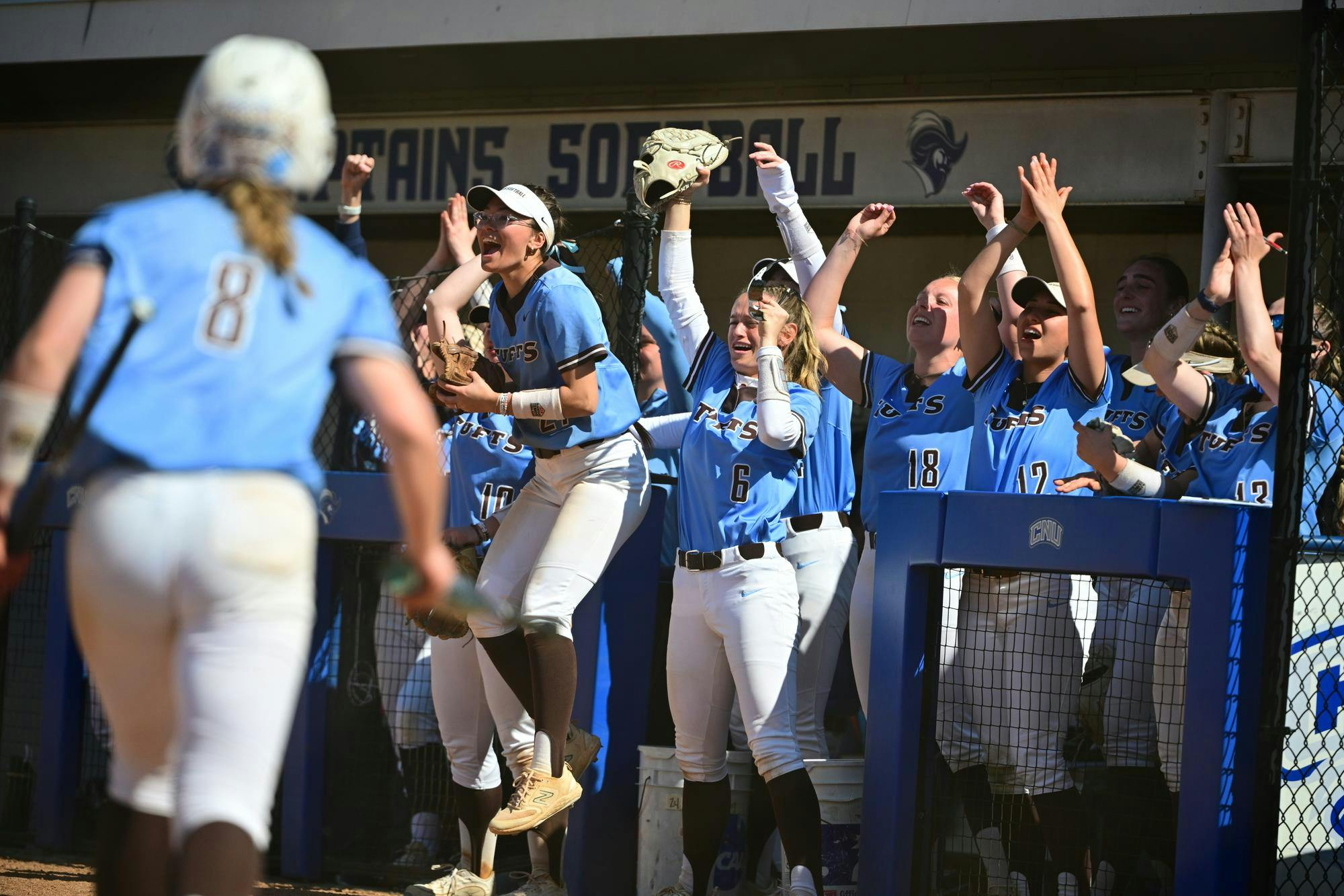 Jumbos celebrating in game against Christopher Newport University