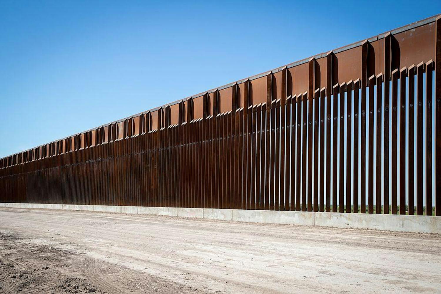 Recently constructed panels at the new border wall system project near McAllen, Texas
