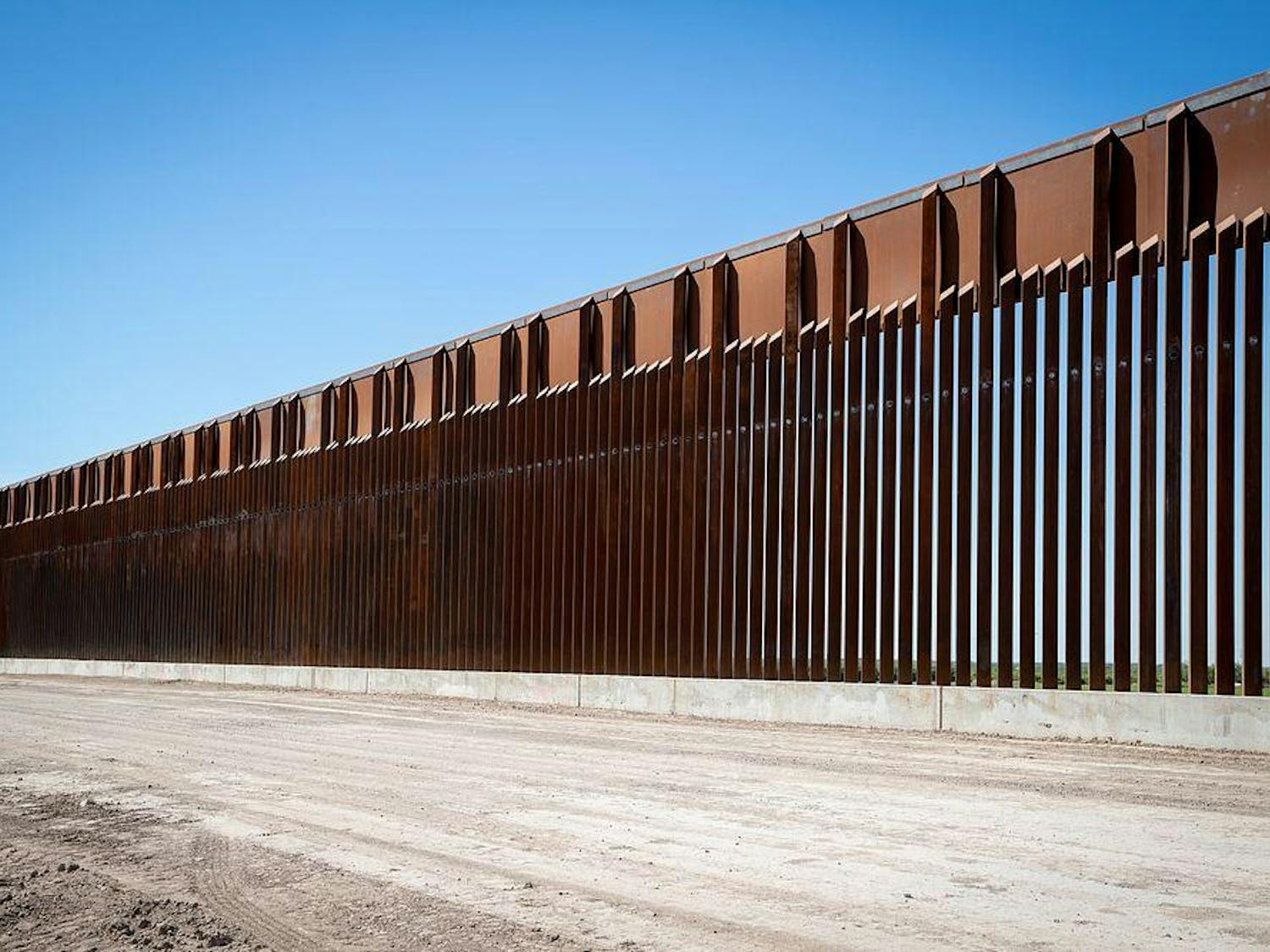 Recently constructed panels at the new border wall system project near McAllen, Texas