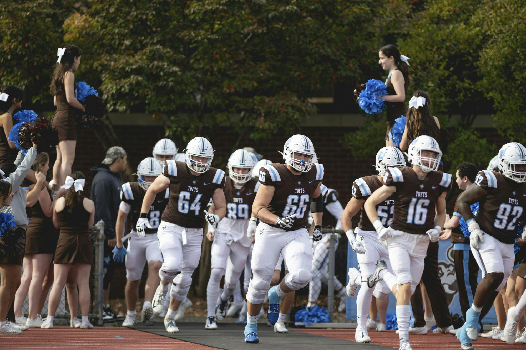 Tufts Football is pictured at Ellis Oval on Senior Day, 2023.
