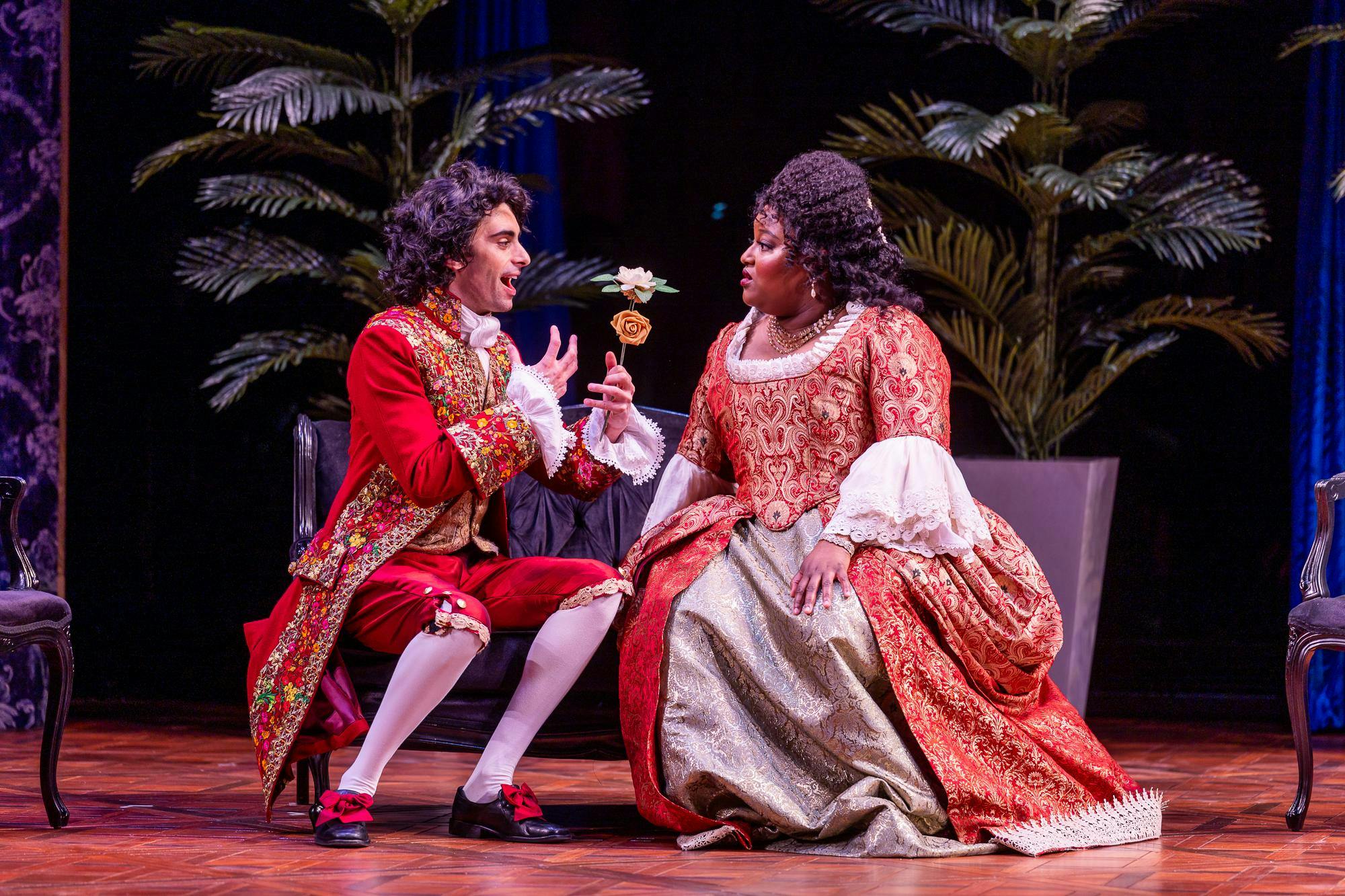 Valcour (Omar Najmi) advises Leontine (Brianna J. Robinson) on how to deal with a secret admirer in BLO's The Anonymous Lover PHOTO by Nile Scott Studios (WEB).jpg