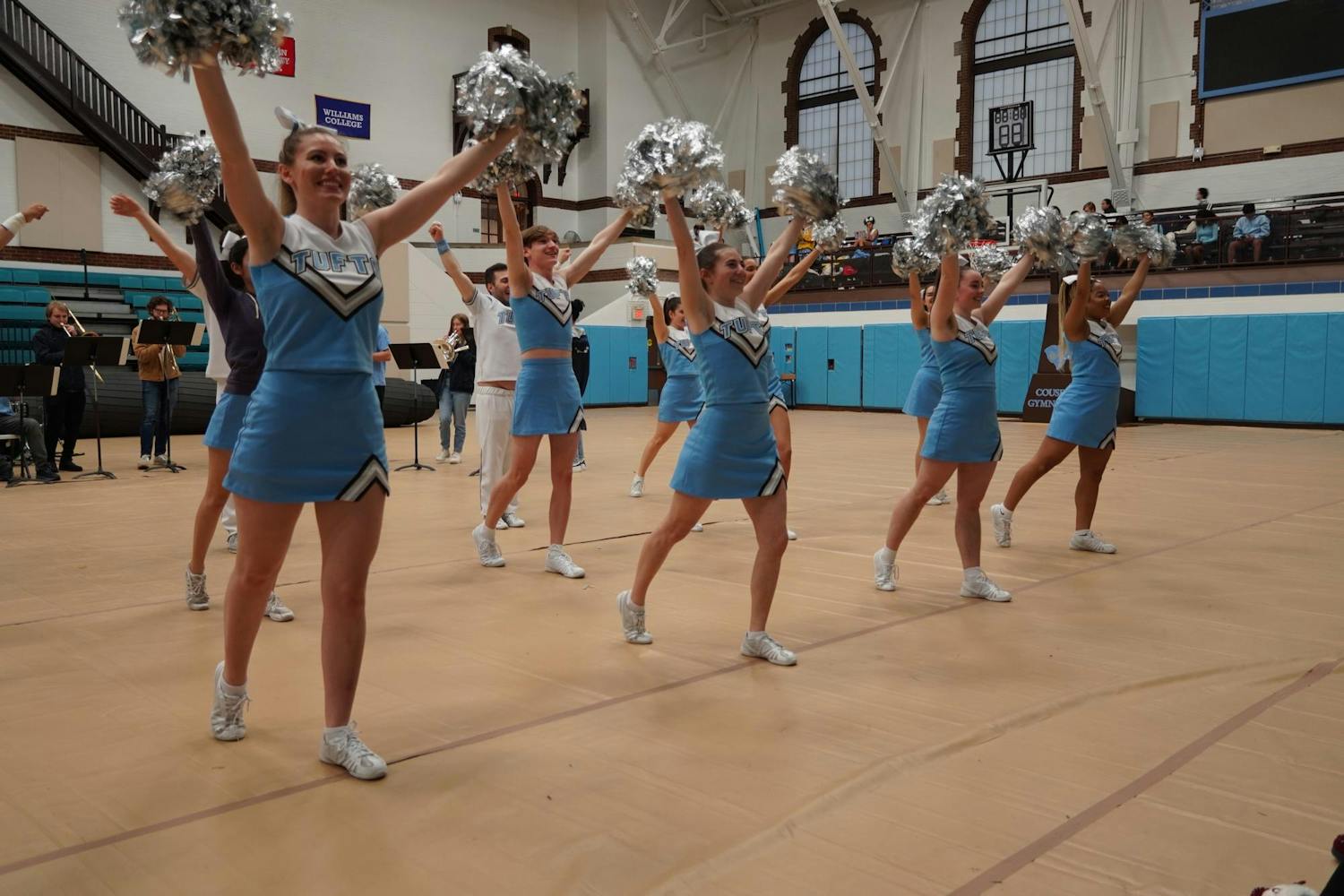 Tufts Cheer pictured during a game.