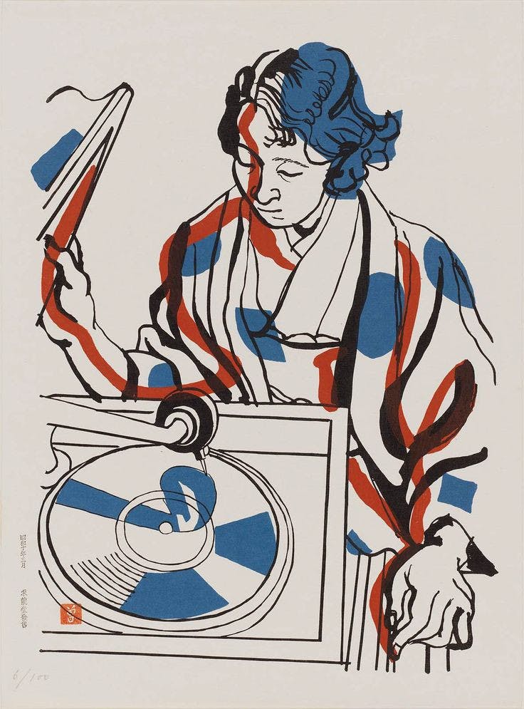 Young-woman-with-record-player