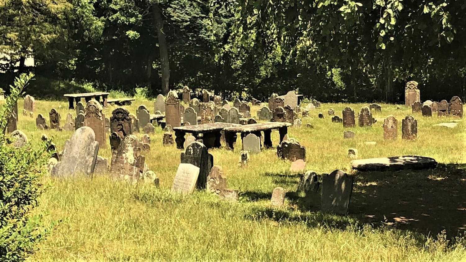 A graveyard is pictured.