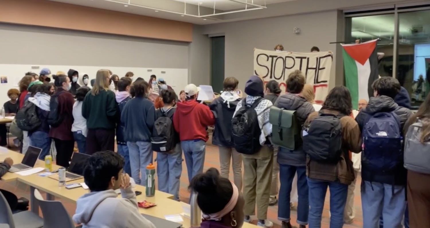 Student protestors are pictured at a TCU meeting on Nov. 5.