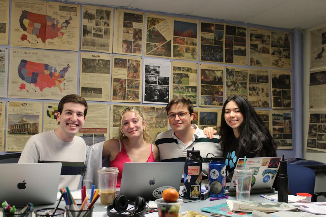 Four members of the Daily's fall 2023 managing board are pictured in the Daily newsroom on April 26, 2023.