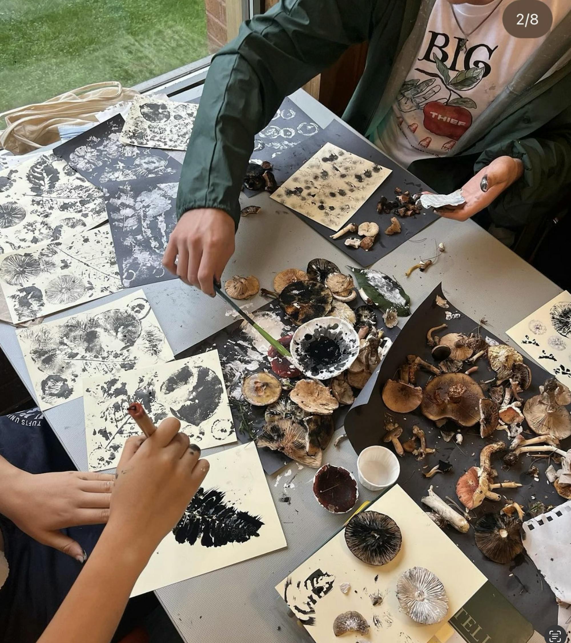 Eco-Art Club members are pictured making spore prints.