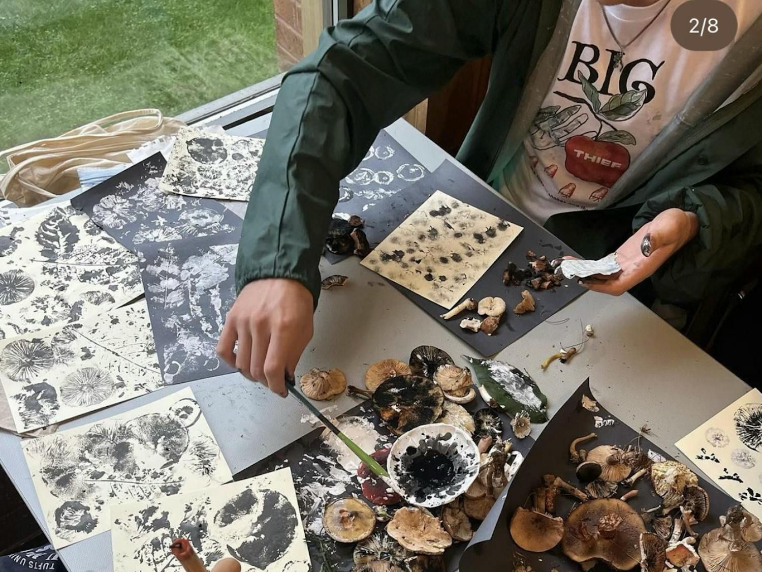 Eco-Art Club members are pictured making spore prints.