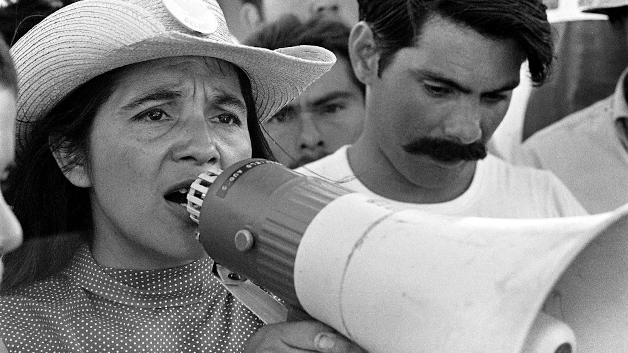 1-United-Farm-Workers-leader-Dolores-Huerta-organizing-marchers-on-the-2nd-day-of-March-Coachella-in-Coachella-CA-1969.-©-1976-George-Ballis-Take-Stock-The-Image-Works