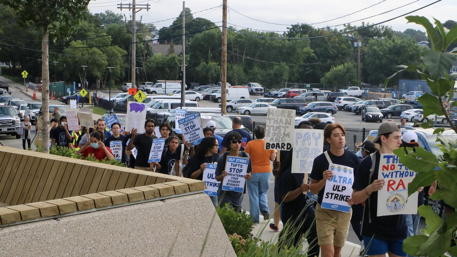 Resident assistants picket in front of the Joyce Cummings Center on Aug. 29.