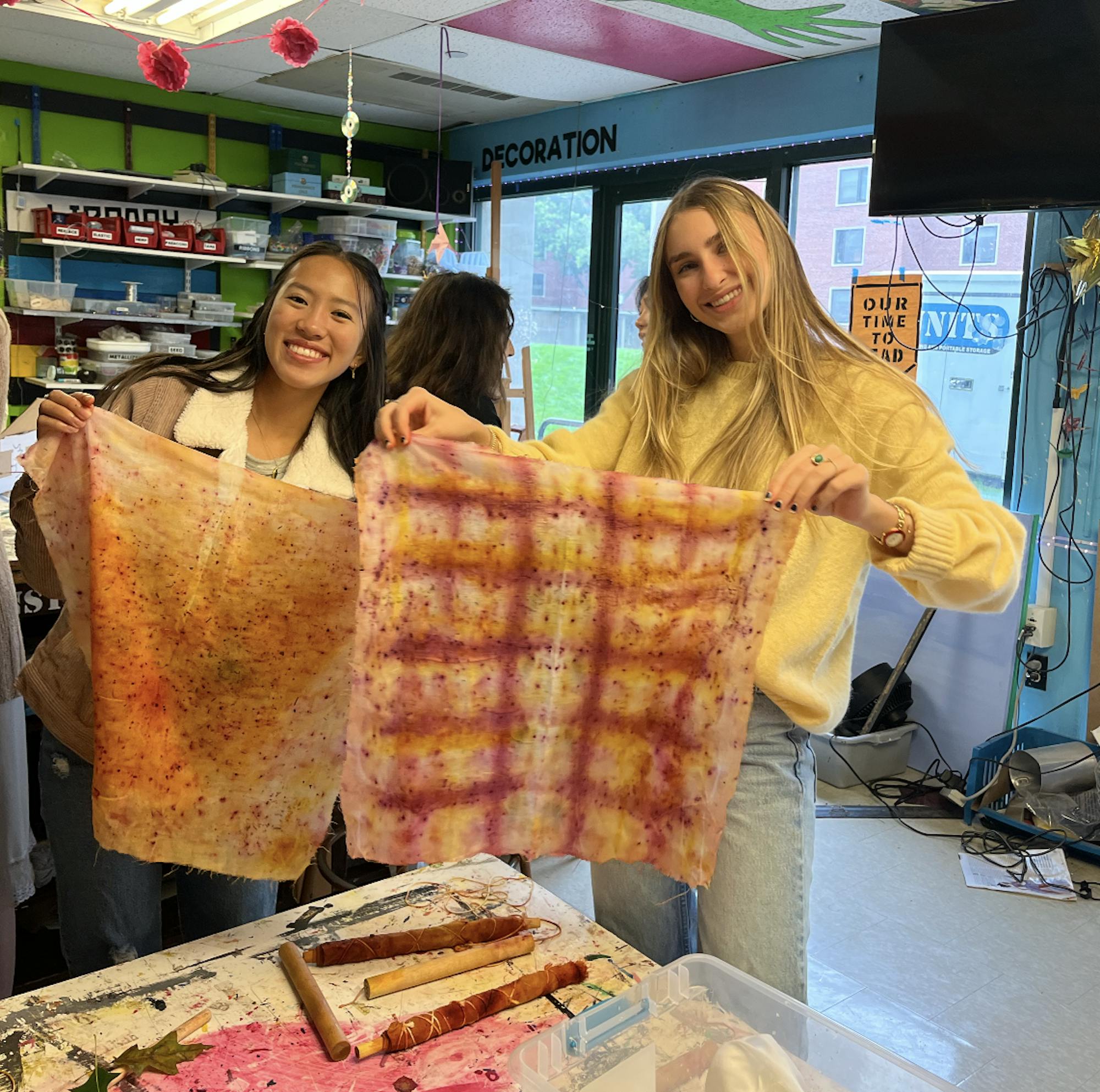 Eco-Art Club members are pictured eco-dyeing in the Crafts Center.