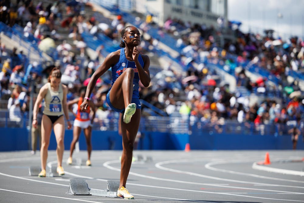 Marianna Wright prepares to run during the Pepsi Florida Relays, Saturday, April 4, 2026, in Gainesville, Fla.
